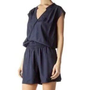 J. Crew Womens 0‎ Navy Blue Satin Shorts Romper with Pockets and Crossover Top